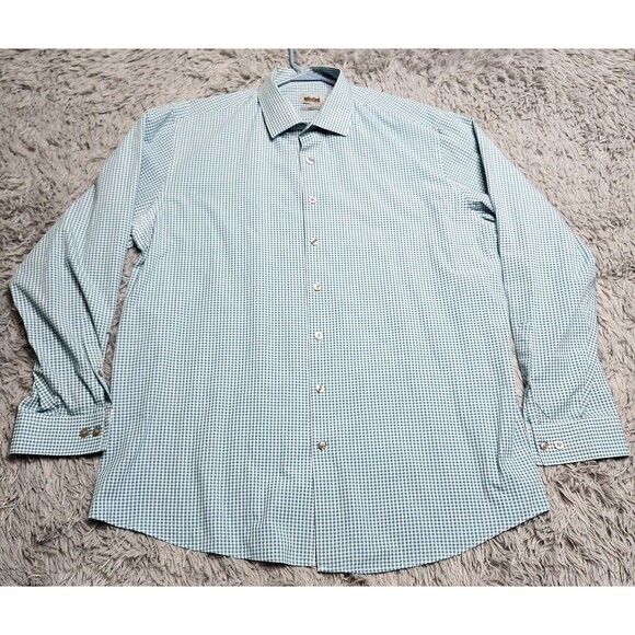 Unlisted Kenneth Cole Mens Dress Shirt Size XL 17-17 1/2 Blue Check Slim Fit - Picture 2 of 12